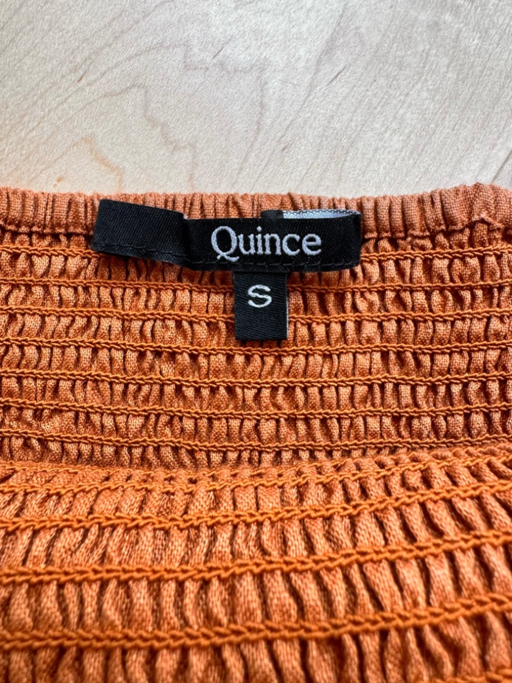 Quince 100% European Linen Smocked Mini Dress - Terracotta SMALL - Picture 3 of 3